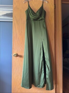 Azazie Dalilah Olive Green Stretch Satin Dress
